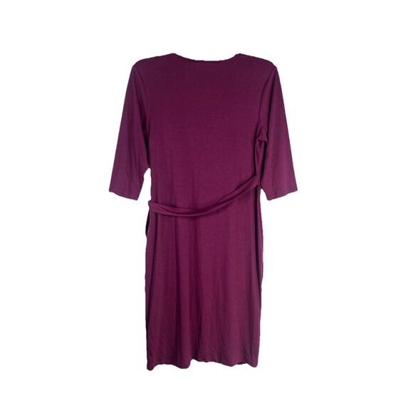 Bery Dress Women's V Neck 3/4 Sleeve Belt Tulip Hem Ruched Purple XL Wrap Dress - Picture 2 of 10